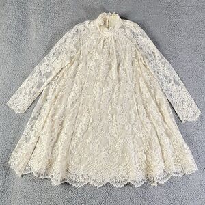 H&M Conscious Exclusive Mini Dress Women 8 Ivory Lace Floral Wedding Ethereal